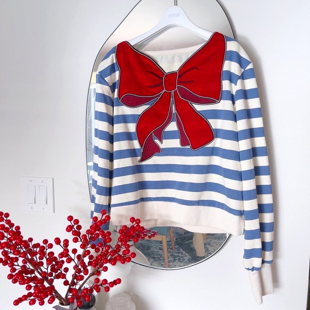 Women Nautical Chic Striped Sweater Size M